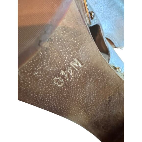 Trina Turk 8.5 Wood Sole metallic leather heeled mule - Picture 5 of 11